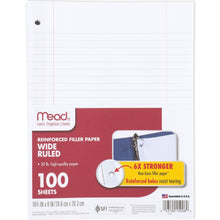 Load image into Gallery viewer, Mead Loose Leaf Paper, Notebook Paper, Wide Ruled Filler Paper, Reinforced, 8 x 10.5, 100 Sheets (15006), White
