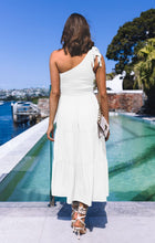 Load image into Gallery viewer, MEROKEETY Women's Summer One Shoulder Sleeveless Knot Smocked Midi Dress Split Tiered Flowy Dresses,White,L