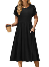 Load image into Gallery viewer, Zeagoo Womens Summer Midi Dress with Pockets Casual Short Sleeve A-Line Flowy Shirt Dress Beach Sundress,Black,Large