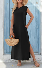 Load image into Gallery viewer, Zeagoo Black Maxi Dress Sleeveless Sun Dresses Beach Crew Neck Long Split Dresses with Pockets Summer Dress for Women 2025 Vacation Black L