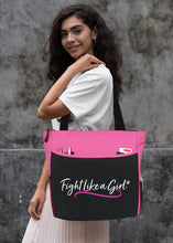 Load image into Gallery viewer, Fight Like a Girl Script Dakota 5-Pocket Tote Bag for Breast Cancer Awareness, Women's Empowerment Gift, Feminism - Pink