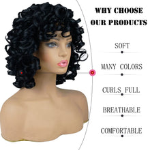 Load image into Gallery viewer, andromeda Curly Wigs for Black Women Soft Black Short Curly Wig with Bangs Afro Loose Curls Heat Resistant Synthetic Wig for African American Women (Black)
