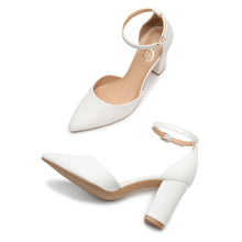 Load image into Gallery viewer, Trary White Heels for Women, Wedding Shoes for Bride, Dress Shoes for Women, White Heels Closed Toe, Block Heel for Women, Pumps for Women, Wedding Heels, Closed Toe Heels, Short Heels