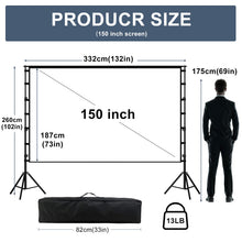 Load image into Gallery viewer, 150 inch Projector Screen With Stand,HUANYINGBJB Outside Projection Screen, Portable 16:9 4K HD Rear Front Movie Screen with Carry Bag for Theater Backyard Movie night,Cinema School, Churches, Parties