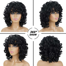 Load image into Gallery viewer, andromeda Curly Wigs for Black Women Soft Black Short Curly Wig with Bangs Afro Loose Curls Heat Resistant Synthetic Wig for African American Women (Black)