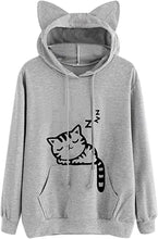 Load image into Gallery viewer, Fronage Teen Girls Cat Hooded Sweatshirt Womens Long Sleeve Cute Hoodies Pullover Tops (X-Large, Y A Gray)
