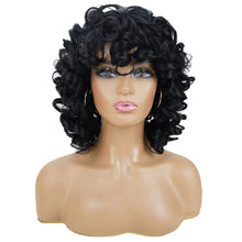 Load image into Gallery viewer, andromeda Curly Wigs for Black Women Soft Black Short Curly Wig with Bangs Afro Loose Curls Heat Resistant Synthetic Wig for African American Women (Black)
