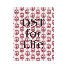Load image into Gallery viewer, White Velveteen Plush Blanket with Red DST Crest and Black DST for Life Theme