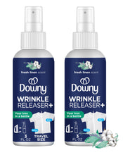 Load image into Gallery viewer, Downy Wrinkle Releaser Spray All In One Wrinkle Release Spray Travel Size, Odor Eliminator, Static Remover Fabric Refresher & Ironing Aid for Clothes 3 Fl Oz (Pack of 2), Crisp Linen Scent
