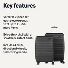 Load image into Gallery viewer, Amazon Basics 2-Piece Set (21", 30"), Hardshell Suitcases With Wheels, Expandable For Up to 25% More Space, With Scratch-Resistant Surface, Four Multi-directional Wheels, Black