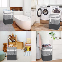 Load image into Gallery viewer, HomeHacks 2 Pack Large Laundry Baskets, Waterproof, Freestanding Laundry Hampers, Collapsible Clothes Hamper with Reinforced Handles in Laundry Room, College Dorm, Bathroom, Bedroom (Grey, 75Lx2)