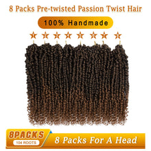 Load image into Gallery viewer, Nice One Pre-Twisted Passion Twist Hair 14 Inch, Short Passion Twist Crochet Hair for Women 8 Packs Ombre Brown Pre-Looped Passion Twists Braiding Synthetic Hair Extensions (14inch,T30#)