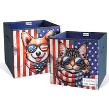 Load image into Gallery viewer, BigFinds Decorative Storage Fabric Box Set - Cat & Dog 2 Print with American Flag Closet Organizers For Bedroom - Foldable Bins For Clothes & Toy Organization