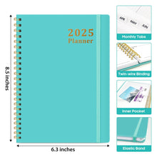 Load image into Gallery viewer, 2025 Planner - Weekly and Monthly Planner Spiral Bound, January 2025 - December 2025, Hardcover 2025 Calendar Planner Book with Tabs, Inner Pocket, Perfect for Office Home School Supplies - A5 (6.3" x 8.5"), Aquamarine