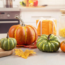 Load image into Gallery viewer, DomeStar 38pcs Fall Pumpkins Decor Set, Fake Pumpkins 8pcs Assorted Pumpkins with 30pcs Artificial Maple Leaves, Fall Harvest Centerpieces for Tables Thanksgiving Halloween Decorations