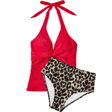 Load image into Gallery viewer, SUUKSESS Women Sexy Halter Tankini Bathing Suits Slimming Tummy Control High Waisted Swimsuits 2 Piece (Red Leopard, L)
