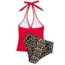 Load image into Gallery viewer, SUUKSESS Women Sexy Halter Tankini Bathing Suits Slimming Tummy Control High Waisted Swimsuits 2 Piece (Red Leopard, L)