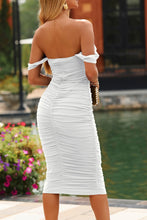 Load image into Gallery viewer, PRETTYGARDEN Women's Summer Off The Shoulder Ruched Bodycon Dresses Sleeveless Fitted Party Club Midi Dress (White,Medium)