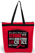 Load image into Gallery viewer, Fight Like a Girl How Strong We Are Darcey Tote Bag for Heart Disease, Stroke, AIDS Awareness - Red Ribbon