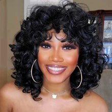 Load image into Gallery viewer, andromeda Curly Wigs for Black Women Soft Black Short Curly Wig with Bangs Afro Loose Curls Heat Resistant Synthetic Wig for African American Women (Black)