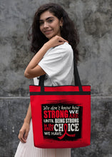 Load image into Gallery viewer, Fight Like a Girl How Strong We Are Darcey Tote Bag for Heart Disease, Stroke, AIDS Awareness - Red Ribbon