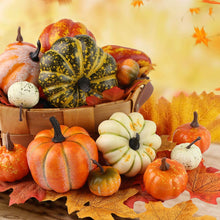 Load image into Gallery viewer, HAKACC 14 PCS Artificial Lifelike Simulation Mixed Pumpkins for Decorating, Fake Pumpkins with 30PCS Fake Maple Leaves Festival Thanksgiving Fall Harvest Home Decoration