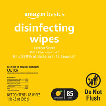 Load image into Gallery viewer, Amazon Basics Wipes, Lemon & Fresh Scent, Sanitizes, Cleans & Deodorizes, 255 Count (3 Packs of 85)