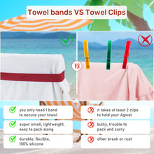 Load image into Gallery viewer, Beach Towel Bands (4 Pack), Beach Chair, Pool Chairs & Cruise Ship Essentials, The Better Towel Chair Clips Towel Holder Beach Towel Clips(4 Mix)