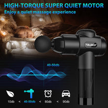 Load image into Gallery viewer, TOLOCO Massage Gun, Deep Tissue Back Massage for Athletes for Pain Relief, Percussion Massager with 10 Massages Heads & Silent Brushless Motor, Gifts for Fathers Day, Black
