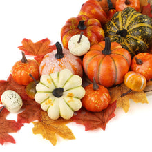 Load image into Gallery viewer, HAKACC 14 PCS Artificial Lifelike Simulation Mixed Pumpkins for Decorating, Fake Pumpkins with 30PCS Fake Maple Leaves Festival Thanksgiving Fall Harvest Home Decoration