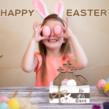 Load image into Gallery viewer, Ferraycle 4 Pcs Easter Table Decor He is Risen Wooden Sign Happy Easter Farmhouse Cross Wooden Block Decorative Book Tiered Tray Decor Religious Rustic Spring Decoration for Fireplace Living Room