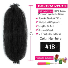Load image into Gallery viewer, Afro Twist Hair 24 Inch 3 Packs, Springy Afro Twist Hair Pre Fluffed Spring Twist Hair Pre Stretched Wrapping Hair for Soft Locs Hair Extensions (24 Inch (Pack of 3), 1B#)