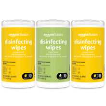 Load image into Gallery viewer, Amazon Basics Wipes, Lemon & Fresh Scent, Sanitizes, Cleans & Deodorizes, 255 Count (3 Packs of 85)