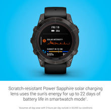 Load image into Gallery viewer, Garmin fēnix 7 Pro Sapphire Solar, Multisport GPS Smartwatch, Built-in Flashlight, Solar Charging Capability, Black