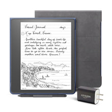 Load image into Gallery viewer, Kindle Scribe Essentials Bundle including Kindle Scribe (64 GB), Premium Pen, Brush Print Leather Folio Cover with Magnetic Attach - Storm Grey, and Power Adapter