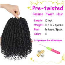Load image into Gallery viewer, Bileaf 8 Packs Passion Twist Crochet Hair 10 Inch Pre-twisted Short Crochet Passion Twist Hair, Pre Looped Passion Twist Crochet Braids Bohemian Crochet Hair 1B