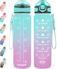 Load image into Gallery viewer, Enerbone 32 oz Drinking Water Bottle with Times to Drink and Straw, Motivational with Carrying Strap, Leakproof BPA & Toxic Free, Ensure You Drink Enough Water for Fitness Gym Outdoor
