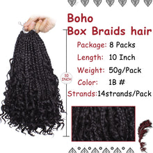 Load image into Gallery viewer, Beverlee 10 Inch 8 Packs Boho Box Braids Goddess Box Braids Crochet Hair Bohemian Hippie Braids Braiding Hair Box Braids with Curly Ends Messy Pre-looped Synthetic Kids Crochet Hair for Black Women