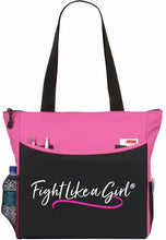 Load image into Gallery viewer, Fight Like a Girl Script Dakota 5-Pocket Tote Bag for Breast Cancer Awareness, Women's Empowerment Gift, Feminism - Pink