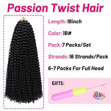 Load image into Gallery viewer, Dorsanee Passion Twist Hair 18 Inch 7 Pakcs Water Wave Crochet Hair Long Bohemian Curly Braiding Hair for Butterfly Locs, Faux Locs, Boho Style Spring Twist Crochet Braids (1B#)