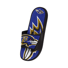 Load image into Gallery viewer, FOCO Baltimore Ravens NFL Mens Colorblock Big Logo Gel Slides - XL