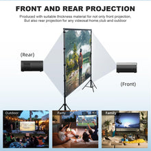 Load image into Gallery viewer, 150 inch Projector Screen With Stand,HUANYINGBJB Outside Projection Screen, Portable 16:9 4K HD Rear Front Movie Screen with Carry Bag for Theater Backyard Movie night,Cinema School, Churches, Parties
