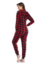 Load image into Gallery viewer, COLORFULLEAF Couples Matching Christmas Pajamas for Family Hoodie Plaid Fleece Onesie Full Zipper Jumpsuits(Womens, S)
