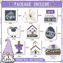 Load image into Gallery viewer, Guoofu Easter Tiered Tray Decor, Farmhouse Tray Decorations, Happy Easter He is Risen Christian Cross Eggs Lily Sheep Wooden Signs, Spring Religious Rustic Decor for Home Church Table Shelf Mantel