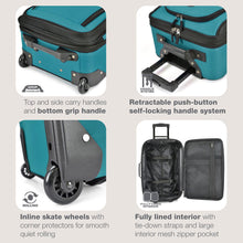 Load image into Gallery viewer, U.S. Traveler Rio Fabric Expandable Carry-on Luggage, Rolling Suitcase, Teal, 2 Wheel Set