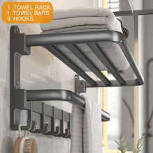 Load image into Gallery viewer, Yariwiz GreyTowel Rack Wall Mounted No Drill and Screw Mounting, Bathroom Bath Shower Length 22.4 inch Double Towel Rod with Shelf Hotel Towel Rack B0501-GREY