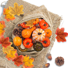 Load image into Gallery viewer, DomeStar 50 PCS Thanksgiving Artificial Pumpkins and Gourds Set Fall Decorations for Home, 8 PCS Fake Pumpkins, 12 PCS Pinecones and Acorns, 30 PCS Fake Maple Leaves Fall Wedding Tables Centerpieces