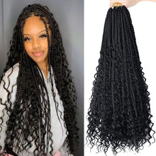 Load image into Gallery viewer, LMZIM 24 Inch 8 Packs Boho Box Braids Crochet Hair Bohemian Crochet Box Braids with Curly Ends Goddess Box Braids Synthetic Crochet Hair for Black Women (24inch, 1b)