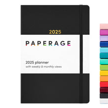 Load image into Gallery viewer, PAPERAGE 2025 Weekly & Monthly Hardcover Planner (Black), 12 Month (January 2025 - December 2025), 5.7 in x 8 in, Weekly & Monthly Spreads, Includes Additional Note Pages, Back Pocket & Trackers