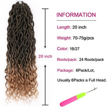 Load image into Gallery viewer, Goddess Locs Crochet Hair - 6 Packs 20 Inch Wavy Faux Locs Crochet Hair for Black Women, Ombre Faux Locs Crochet Hair with Curly Ends Synthetic Braids Hair Extensions (20Inch, T1B-27#)